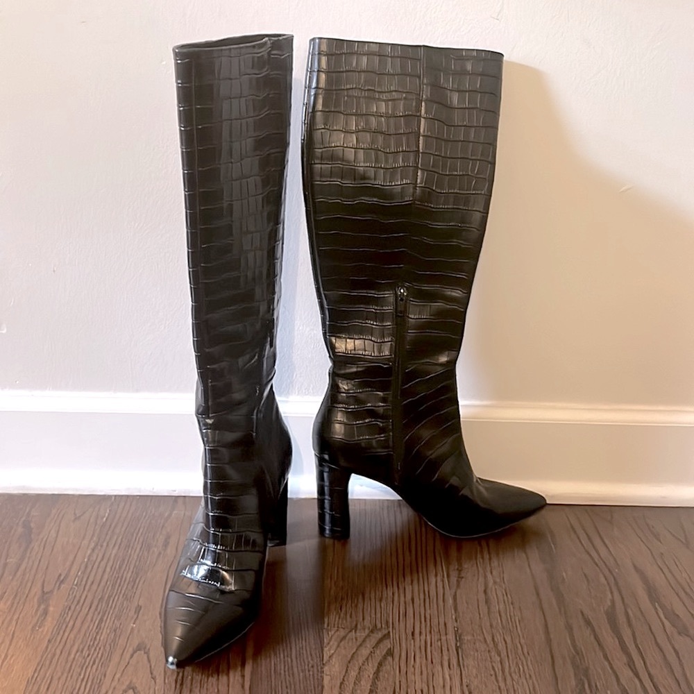 Aqua leather croc embossed boots